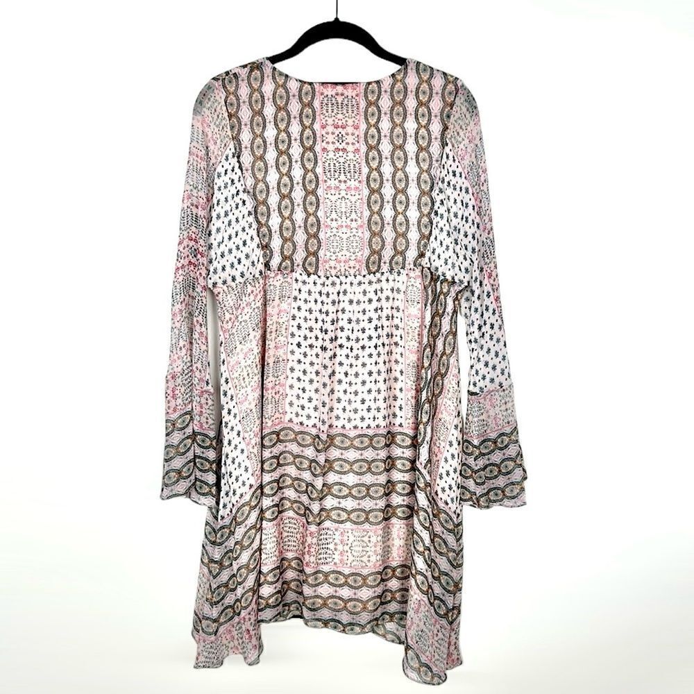 Rebecca Minkoff Redland Mini Dress Pink Chiffon Long Sleeves V-neck size S - Picture 12 of 15